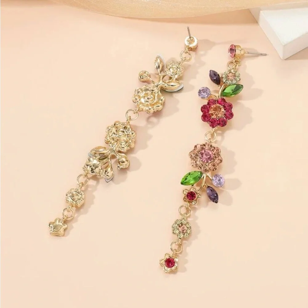 Romantic Flowers Earrings, Rhinestone Flower Earrings
